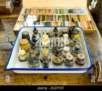 Les pastels et les encres de Frida Kahlo dans le musée Casa Azul (Maison Bleue), Coyoacan, Mexico, Mexique Banque D'Images