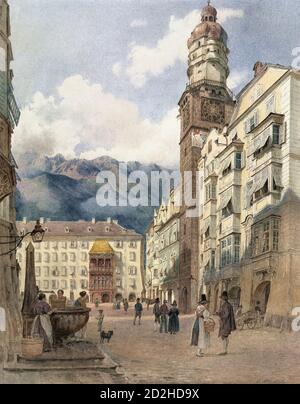 Alt Jacob - Blick Auf Das Goldene Dachl à Innsbruck - Ecole autrichienne - 19e siècle Banque D'Images