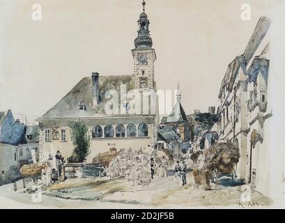 Alt Rudolf Von - Das Rathaus dans Mödling 2 - École autrichienne - 19e siècle Banque D'Images