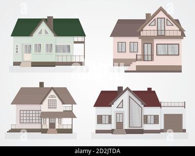 Ensemble vectoriel de maisons colorées privées icônes. Conception plate. Illustration de Vecteur