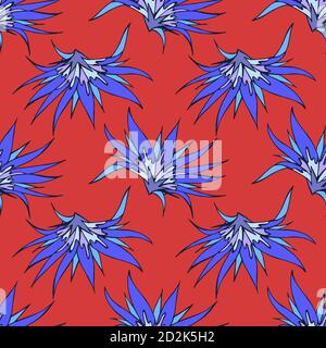 Motif sans couture avec fleurs dessinées à la main. En rouge et en bleu. Illustration de Vecteur