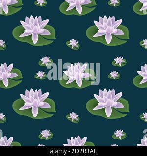 Motif fleuri sans couture avec lotuses sur fond bleu marine tendance. Décoration mignonne Avec des fleurs d'eau incroyablement belles. Pour les tissus, le linge, les vêtements Banque D'Images