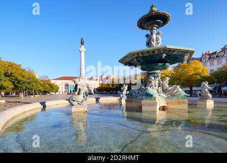 La place Rossio à Lisbonne Portugal Banque D'Images