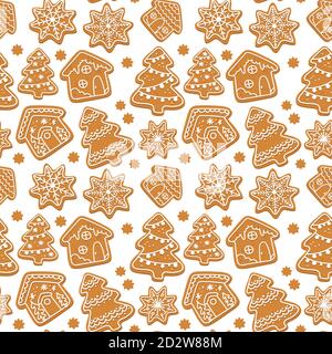 Biscuits au gingembre Vector christmas, motif sans coutures en pain d'épice Illustration de Vecteur
