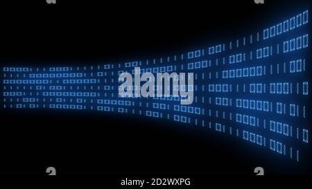 Code binaire abstrait bleu clair sur fond noir avec divers Effets de lumière et d'ombre - illustration 3D Banque D'Images