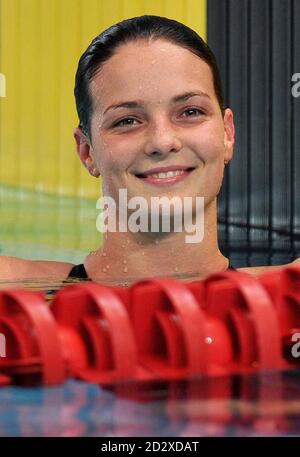 Keri-Anne Payne après avoir terminé deuxième dans sa chaleur de la Womens 1500m Freestyle pendant les championnats de natation de gaz britannique au Centre aquatique de Manchester, Manchester. Banque D'Images