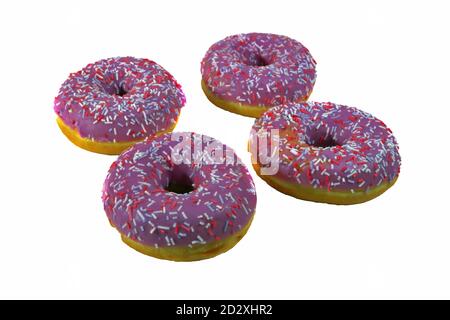 Quatre beignets avec des arrosettes isolés sur fond blanc vue de dessus. Banque D'Images