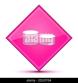 Icône pièces de monnaie isolée sur un luxueux bouton de diamant rose ondulé illustration abstraite Banque D'Images