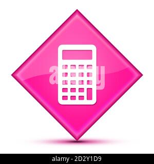 Icône de calculatrice isolée sur un luxueux bouton en losange rose ondulé illustration Banque D'Images