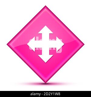 Déplacez l'icône isolée sur le luxueux bouton de diamant rose ondulé résumé illustration Banque D'Images