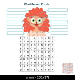 Puzzle de recherche de mots de parties de corps. Jeu éducatif pour les enfants Illustration de Vecteur