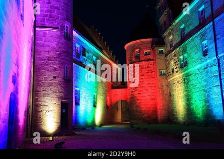 Burg Veste Kronach, illuminé à l'événement annuel Kronach brille, Haute-Franconie, Allemagne / Burg Veste Kronach, illuminiert bei der jährlichen VE Banque D'Images