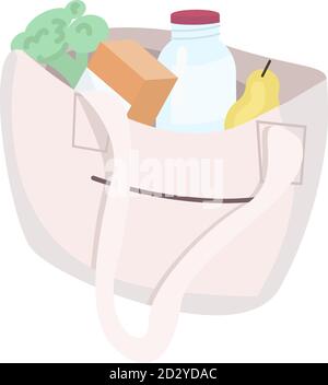 Sac écologique avec illustration vectorielle de produits. Sac à main en coton réutilisable rempli d'articles d'épicerie pour l'achat d'un objet plat de couleur. Sans plastique, aucun déchet Illustration de Vecteur