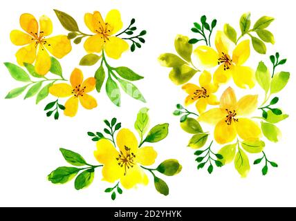 Illustration aquarelle de petites fleurs jaunes pour la conception de textiles Banque D'Images