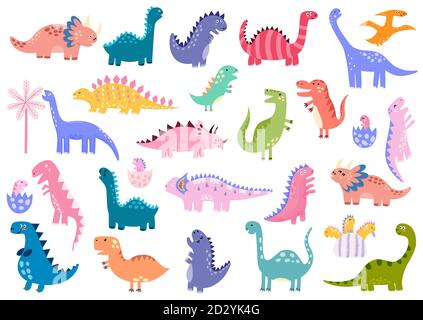 Lot de dinosaures mignon. Ensemble de dinosaures. Collection avec Tyrannosaurus rex, Stegosaurus Illustration de Vecteur
