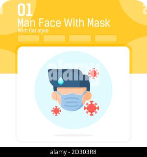 Homme visage avec masque de grippe icône de premier plan de style isolé sur fond blanc. Illustration vectorielle portant un masque médical Illustration de Vecteur