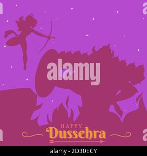 Happy Dussehra, Rama et Ravana affiche d'action, bannière de festival, illustration vectorielle Illustration de Vecteur