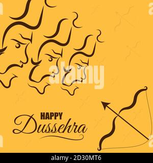 Happy Dussehra, affiche Ravana et dhanush, bannière du festival, illustration vectorielle Illustration de Vecteur