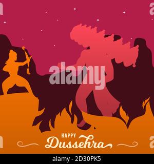 Affiche de combat Happy Dussehra, Rama et Ravana, bannière du festival RAM et Ravan, illustration vectorielle Illustration de Vecteur