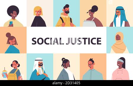 srt mix race personnes avatars égalité raciale justice sociale arrêt discrimination concept mâle femelle personnages de dessin animé collection portraits vecteur horizontal illustration Illustration de Vecteur