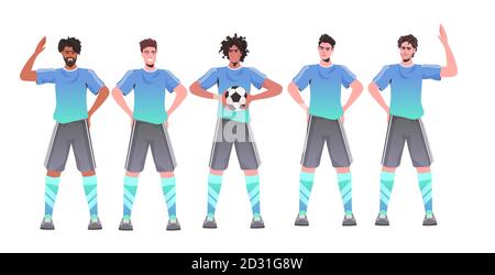 mélangez les joueurs de foot de course debout ensemble avec l'équipe de football prête à lancez l'illustration du vecteur horizontal de longueur complète de la comparaison Illustration de Vecteur