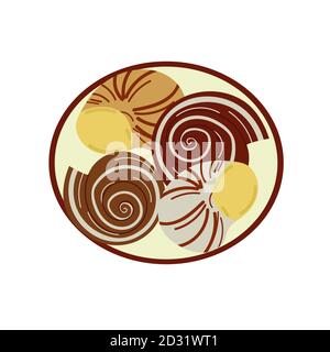 Illustration vectorielle d'un plat avec escargots isolés sur fond blanc. Escargots bruns à rayures blanches Illustration de Vecteur