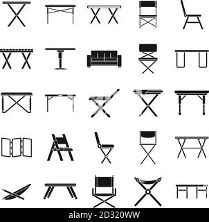 Ensemble d'icônes de meubles pliants pour la maison. Ensemble simple d'icônes vectorielles de meubles pliants pour la conception de sites Web sur fond blanc Illustration de Vecteur