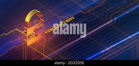 Concept isométrique de la technologie de sécurité numérique sur Internet pour l'expérience professionnelle. Verrouillage sur la carte électronique Illustration de Vecteur