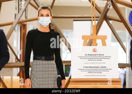 Saint-Jacques-de-Compostelle, Espagne. 7 octobre 2020. La Reine espagnole Letizia Ortiz lors de l'ouverture du cours à l'Ecole professionnelle 2020/2021 Saint-Jacques-de-Compostelle (A Coruña), mercredi 07 octobre 2020 crédit: CORDON PRESSE/Alamy Live News Banque D'Images