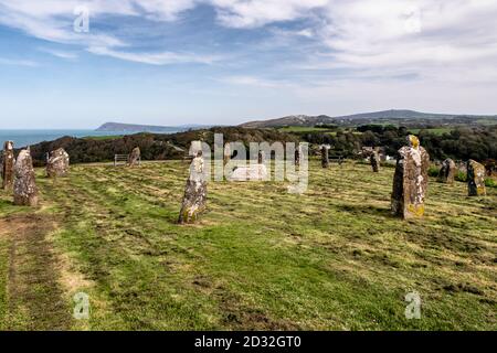 Gorsedd Stone Circle à Fishguard, Pembrokeshire, érigé pour l'Eisteddfod nationale de 1936, célébration nationale de la musique, de la littérature et de l'art au pays de Galles Banque D'Images