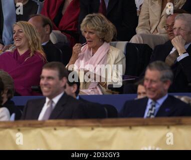 Camilla Parker Bowles, compagnon du Prince de Galles, se fond dans son maquillage lors du concert dans les jardins de Buckingham Palacepour le deuxième concert commémorant le Jubilé d'or de la reine Elizabeth II de Grande-Bretagne * quelque 12,000 billets ont été distribués par bulletin pour le Parti au Palais, et dix des milliers d'autres se sont rassemblés à l'extérieur pour profiter de la musique. Plus tard, la Reine allurait un gyrophare et regardait un feu d'artifice. Mardi, elle se rendra à Saint-Paul pour un service d'action de grâce. Banque D'Images