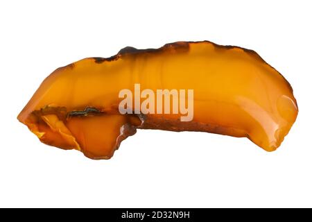 Pièce d'ambre naturel isolée sur fond blanc, photo macro, vue rapprochée Banque D'Images