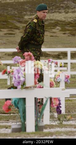 Le duc de York marche seul en profondeur, au cimetière argentin de l'île East Falkland, à la mémoire des soldats tués il y a 20 ans après leur invasion des îles de l'Atlantique Sud, qui ont ensuite été libérées par les forces britanniques. * dans lequel le duc servait comme pilote d'hélicoptère de la Marine royale. Banque D'Images