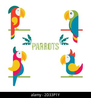 Collection de jolies illustrations vectorielles colorées de perroquets tropicaux Illustration de Vecteur