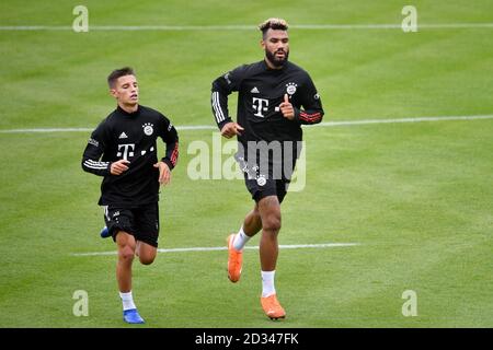 Munich, Allemagne. 2020. De droite: Eric Maxim Choupo-Moting (FC Bayern Munich), Tiago DANTAS (FC Bayern Munich), action. FC Bayern Munich nouveaux arrivants. Formation sur Saebener Strasse. Football 1. Bundesliga, saison 2020/2021 sur 07.10.2020. | utilisation dans le monde crédit: dpa/Alay Live News Banque D'Images