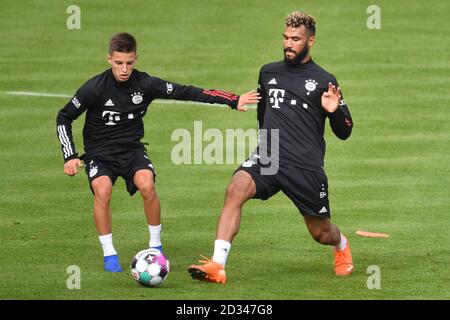 Munich, Allemagne. 2020. De droite: Eric Maxim Choupo-Mosing (FC Bayern Munich), Tiago DANTAS (FC Bayern Munich), action, duels. FC Bayern Munich nouveaux arrivants. Formation sur Saebener Strasse. Football 1. Bundesliga, saison 2020/2021 sur 07.10.2020. | utilisation dans le monde crédit: dpa/Alay Live News Banque D'Images