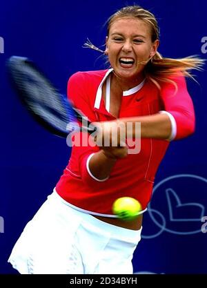 Maria Sharapova, de Russie, célèbre après avoir remporté la victoire contre Jelena Jankovic, de Serbie-Monténégro. Banque D'Images