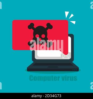 Alerte vecteur ordinateur portable, concept de programme malveillant, données de spam, fraude Web, connexion non sécurisée, fraude en ligne, virus Illustration de Vecteur