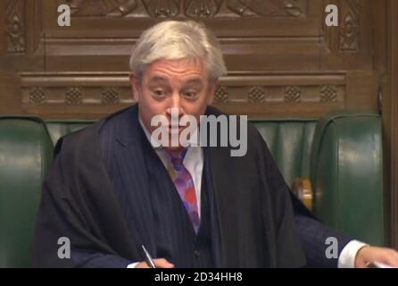 Président de la Chambre des communes John Bercow parle lors de questions au premier ministre à la Chambre des communes, Londres. Banque D'Images