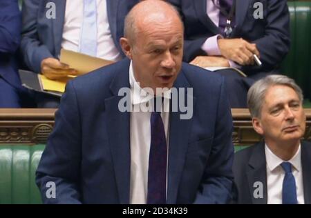 Le premier secrétaire d'État Damian Green parle pendant les questions du premier ministre à la Chambre des communes, à Londres. Banque D'Images