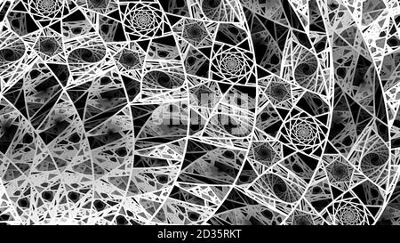 Texture de vitrail inversée en noir et blanc, carte d'intensité abstraite générée par ordinateur, rendu 3D Banque D'Images