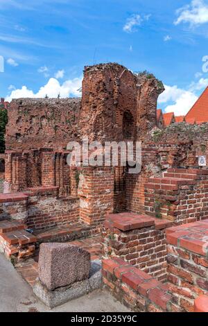 Pologne, Torun : vestiges préservés du château du XIVe siècle construit par les chevaliers teutoniques. Banque D'Images