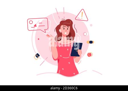 Business girl dans la confusion confusion et malentendu plat style Illustration de Vecteur