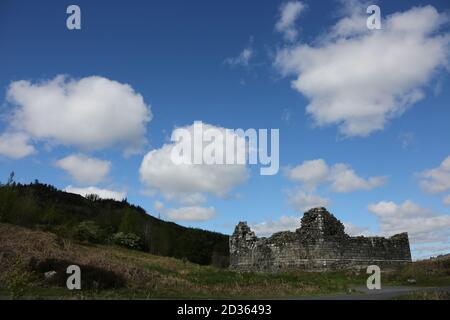 Château du Loch Doon, Loch Doon, Ayrshire, Dumfries & Galloway, Écosse Royaume-Uni. Le château a été démantelé et reconstruit sur le côté du loch en raison d'une hydroélectricité Banque D'Images