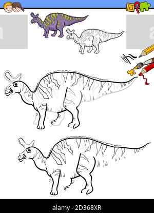 Dessin animé Illustration de dessin et de coloriage activité éducative pour les enfants Avec le personnage de Dinosaur préhistorique de Lambeosaurus Illustration de Vecteur