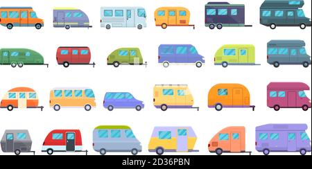 Icônes de camping automatique définies. Ensemble de dessins animés d'icônes de vecteur de camping automatique pour la conception de Web Illustration de Vecteur