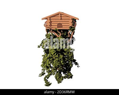 maison d'oiseau en bois surcultivée avec de l'ivy Banque D'Images