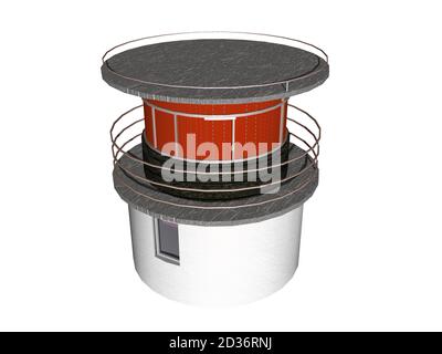 tour ronde avec toit plat et rambardes en métal Banque D'Images