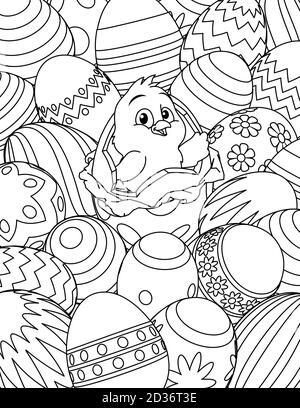 Page de livre de coloriage des oeufs de poussins de Pâques Cartoon Illustration de Vecteur