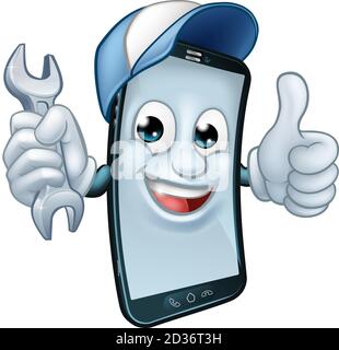 Clé de réparation de téléphones mobiles Thumbs Up Mascot Illustration de Vecteur